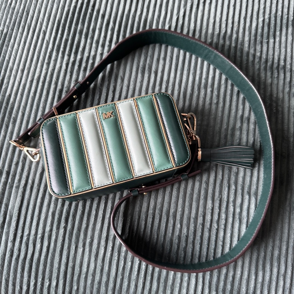 Michael Kors Tricolor Green Leather Crossbody Bag with tassel pull